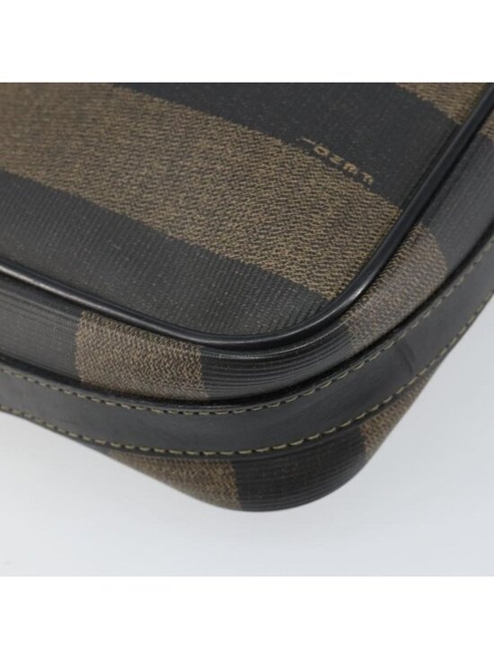 Authentic FENDI Pecan Canvas Shoulder Bag PVC Black Brown gold - Picture 7 of 16